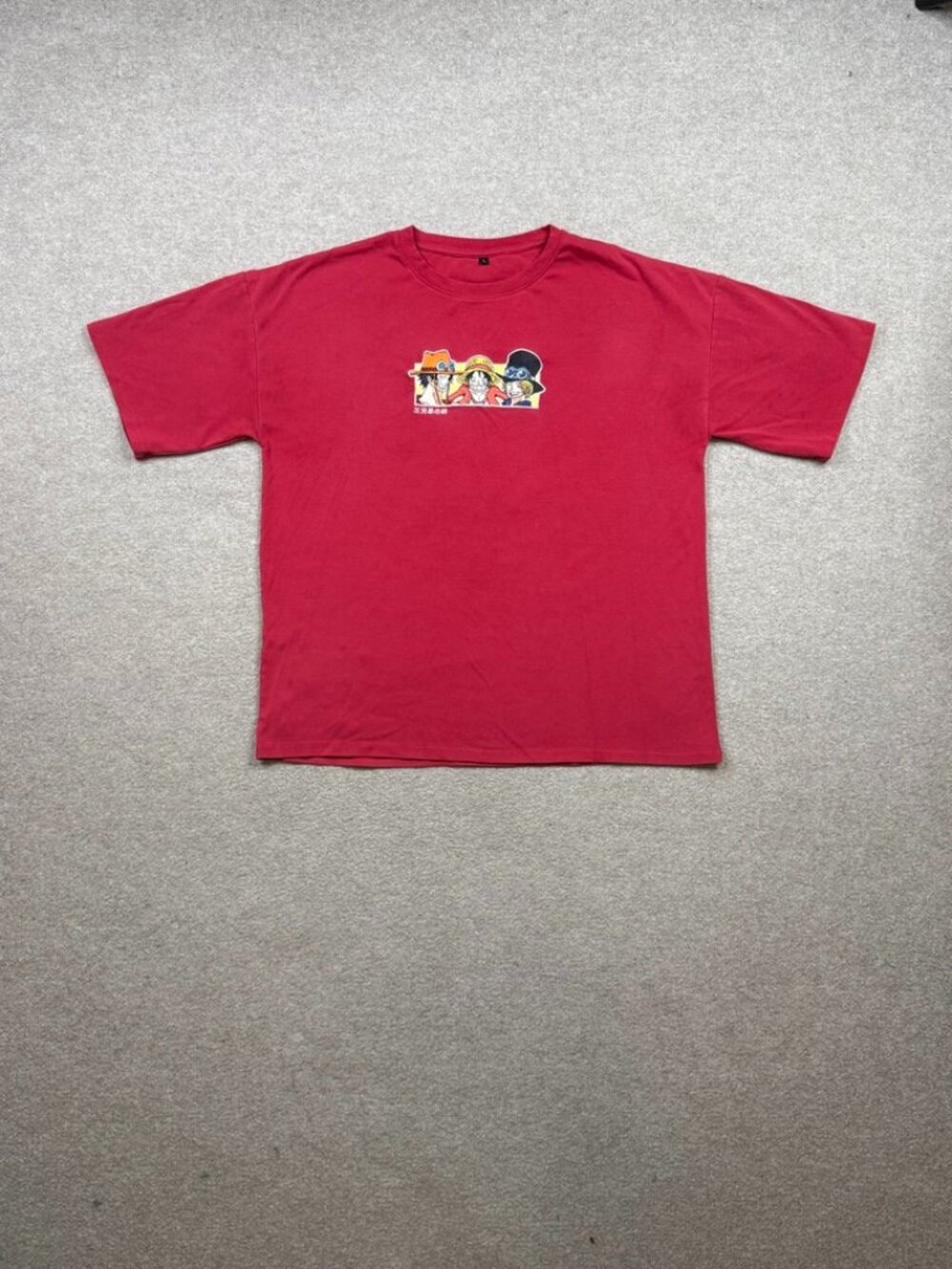One Piece T Shirt Mens Size L Red Ace Luffy Sabo Oversized Tee